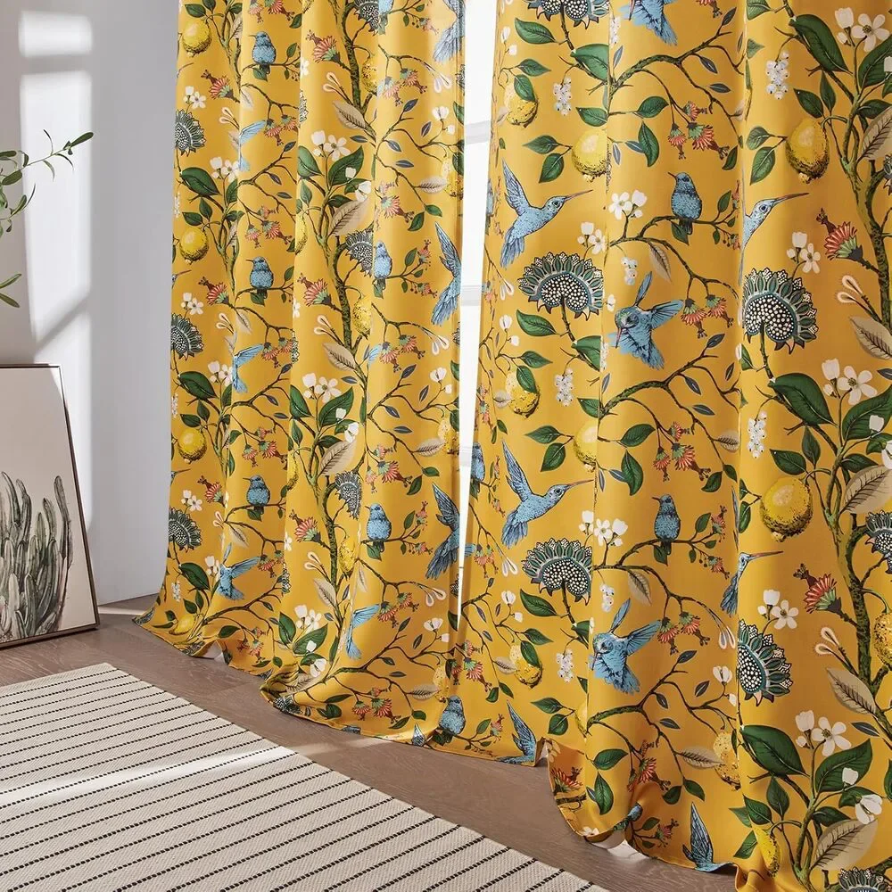 Lemon‎ Hummingbird Curtain 84” Blackout Drape Grandmillennial Anthro Style